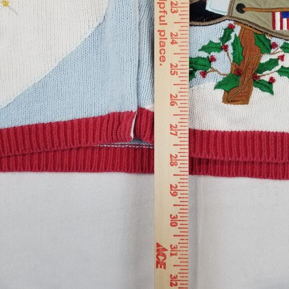 The Quacker Factory Sweater Womens 2X Blue Red Christmas Cardigan Art to Wear - Picture 6 of 8